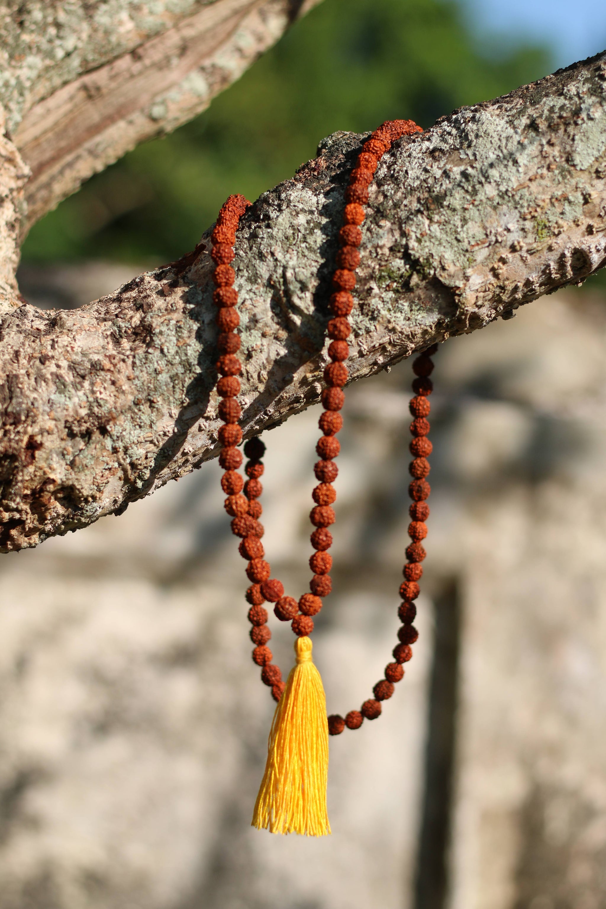 Rudraksha Buddhist Mala Beads Necklace with Red Tassels - One Tribe Apparel