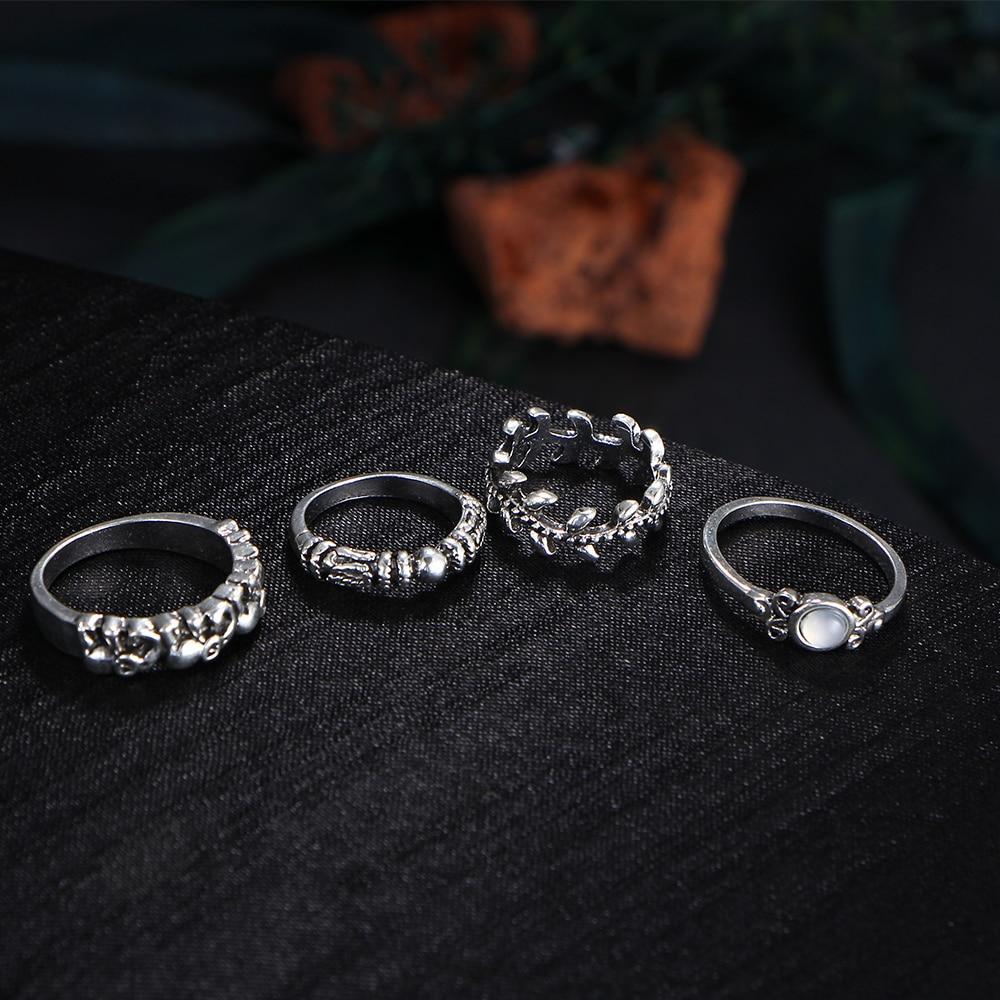 Silver Vintage Pink Stone Flower Party Rings Set - One Tribe Apparel